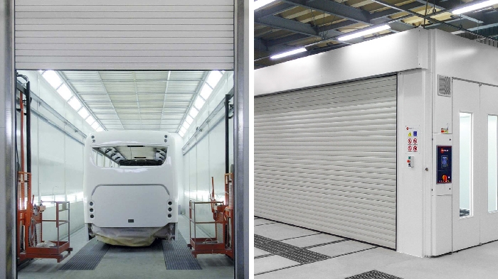 Serrande coibentate DP110, applicazione su cabina di verniciatura